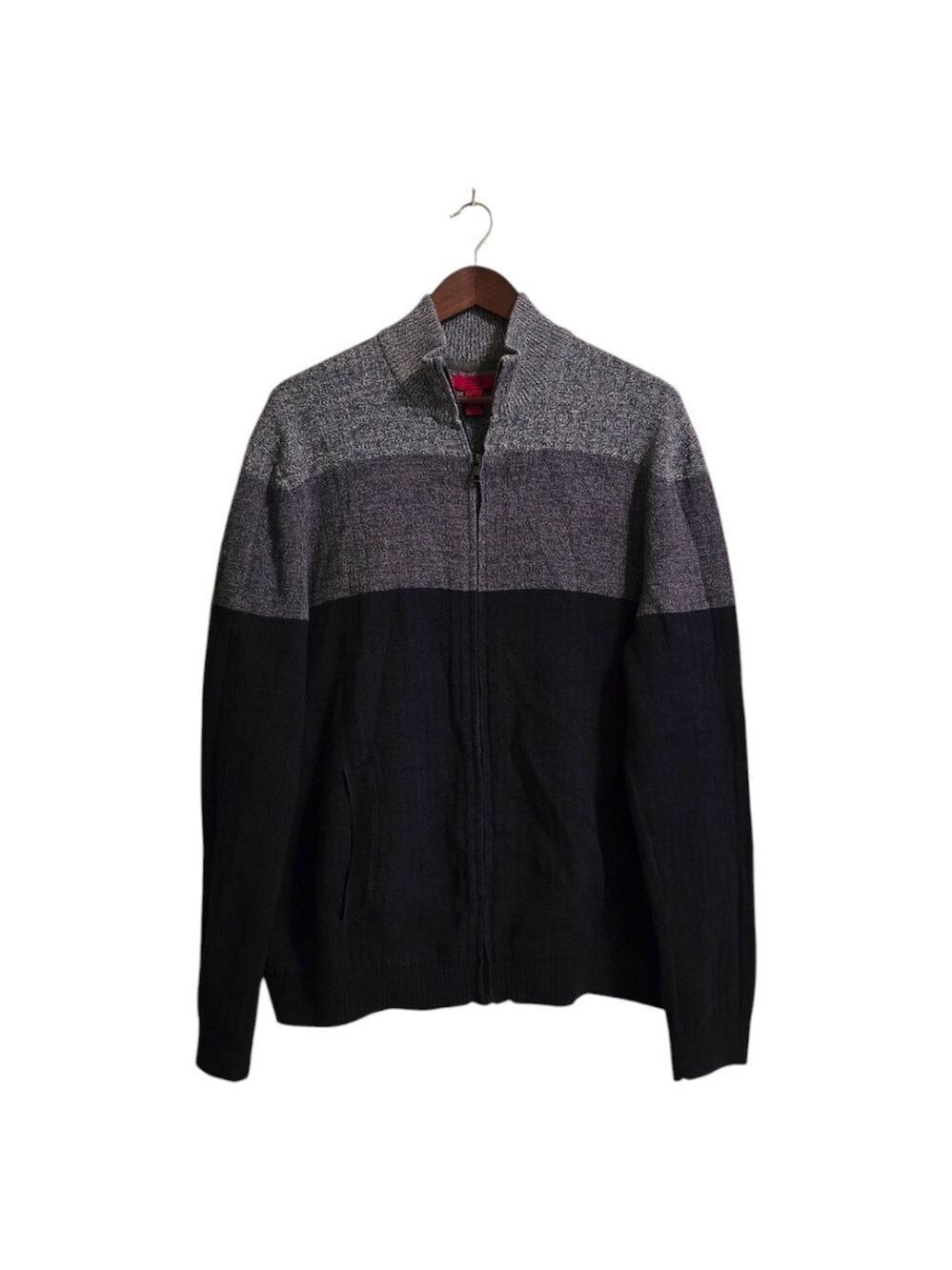Alfani Slim Fit Ribbed Colorblock High Neck Full Zip Sweater Sz XL